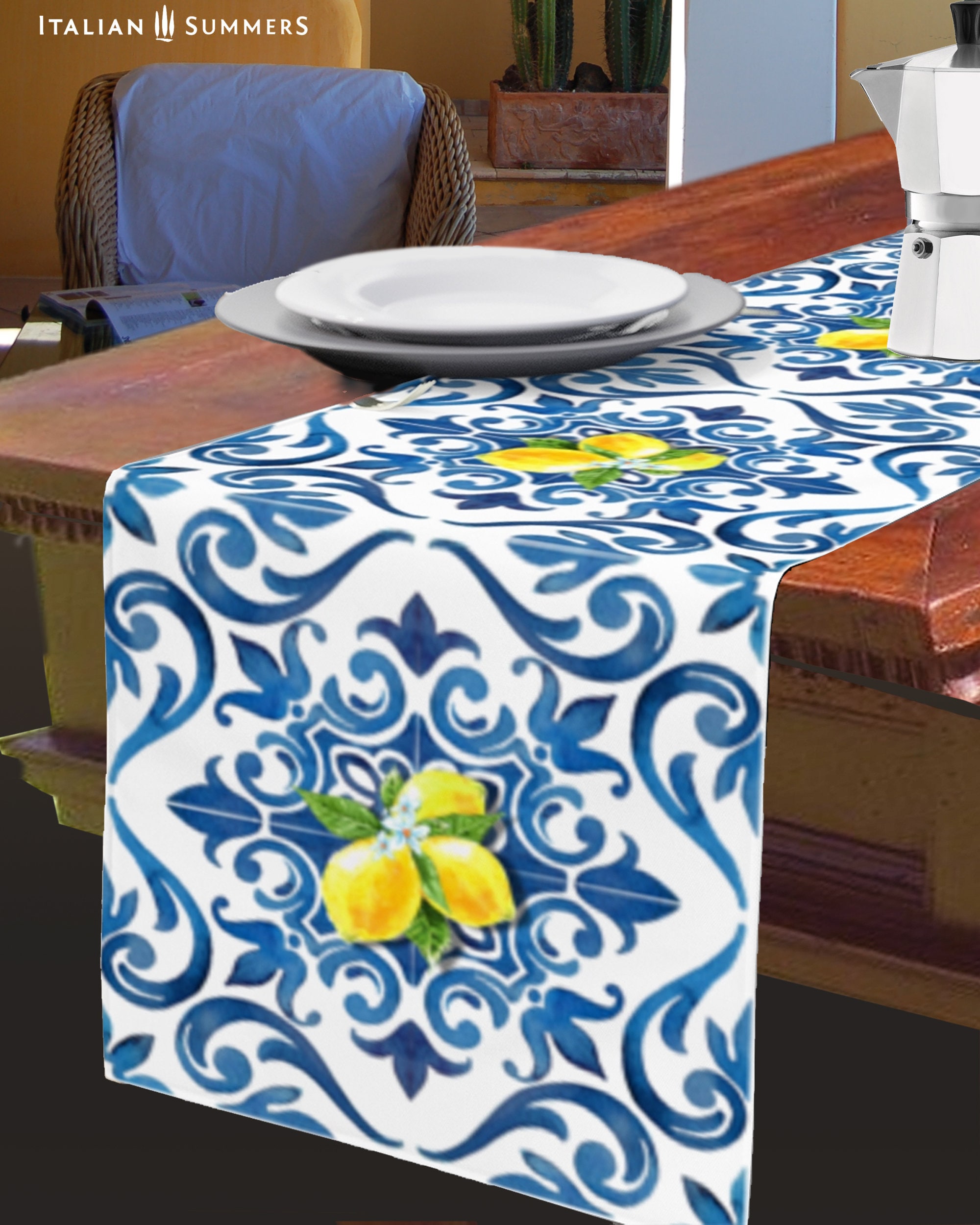 Italy Blue Tiles and Lemons Table Runner Italian Tiles Etsy