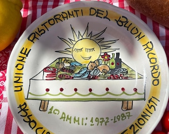 Buon Ricordo Anniversary Plate – Hand-Painted Solimene Ceramics, Smiling Sun Food Art