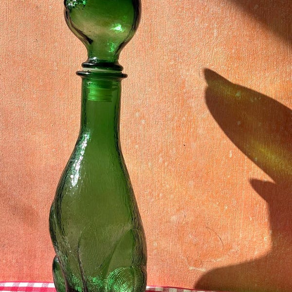 Vintage Empoli Cat Flasche-Dekanter 1960s smaragdgrünes italienisches Empoli-Glas | Italien
