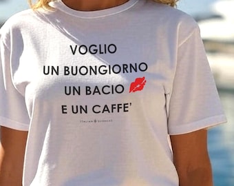 Buongiorno Bacio Caffe T-shirt, Italian Quote Tee, Italy Souvenir