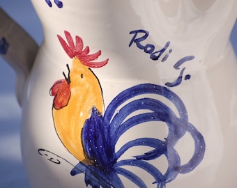 Vintage Italian Ceramic Pitcher: Hand-Painted Puglia Rooster Carafe