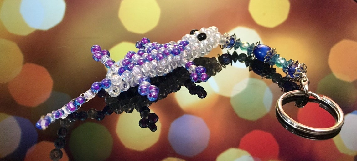 MEDIUM Bead Lizard Keychain Etsy