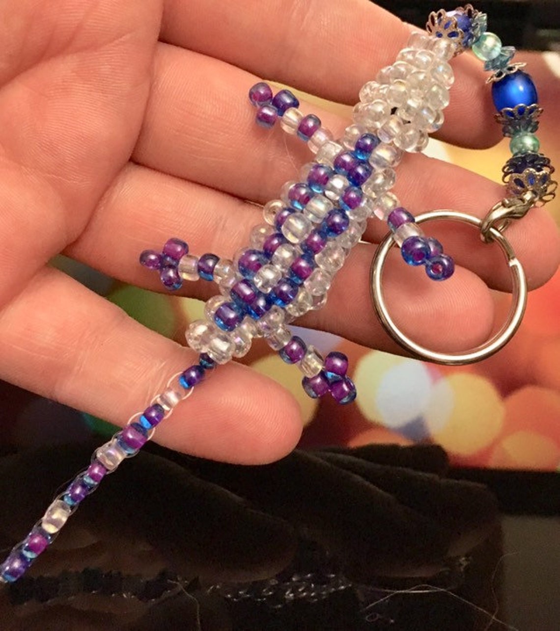 MEDIUM Bead Lizard Keychain Etsy