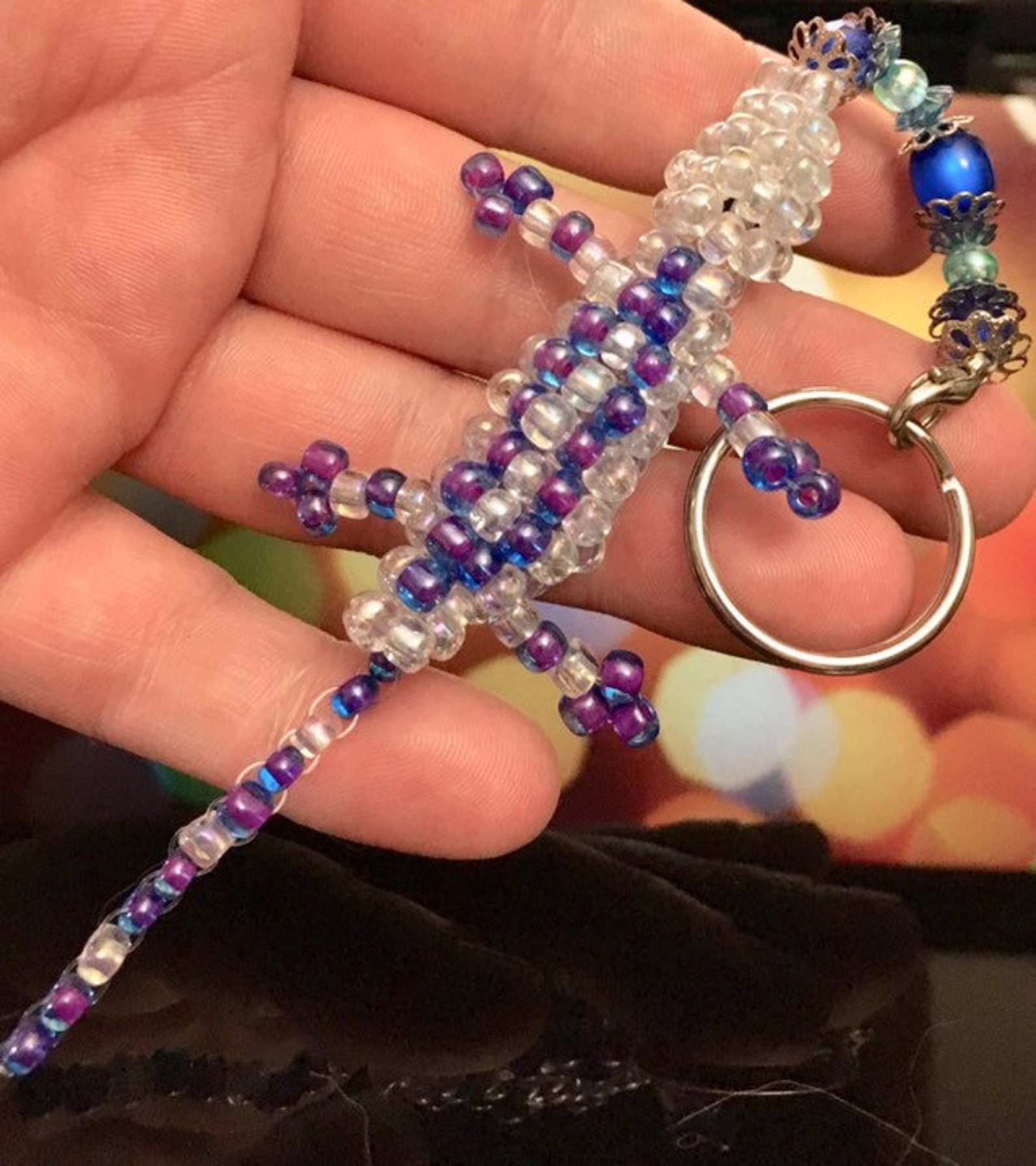 MEDIUM Bead Lizard Keychain Etsy