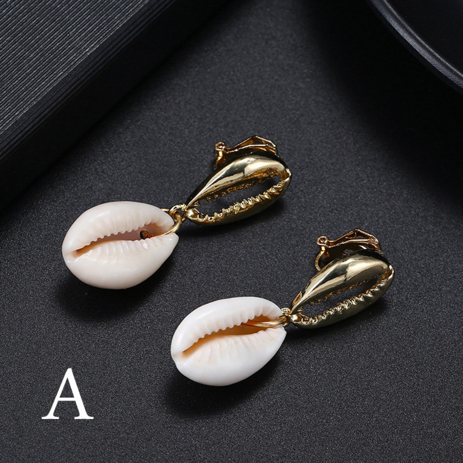 Gold Seashell Clip on Earrings Cowrie Shell Earrings Etsy