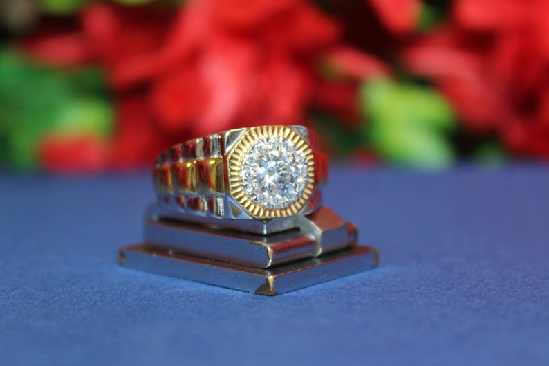 2.00 CT TW Diamond Mens Halo Engagement Ring Jubilee Style Men/'s Wedding Band Ring IN 14K Solid Two-Tone Gold