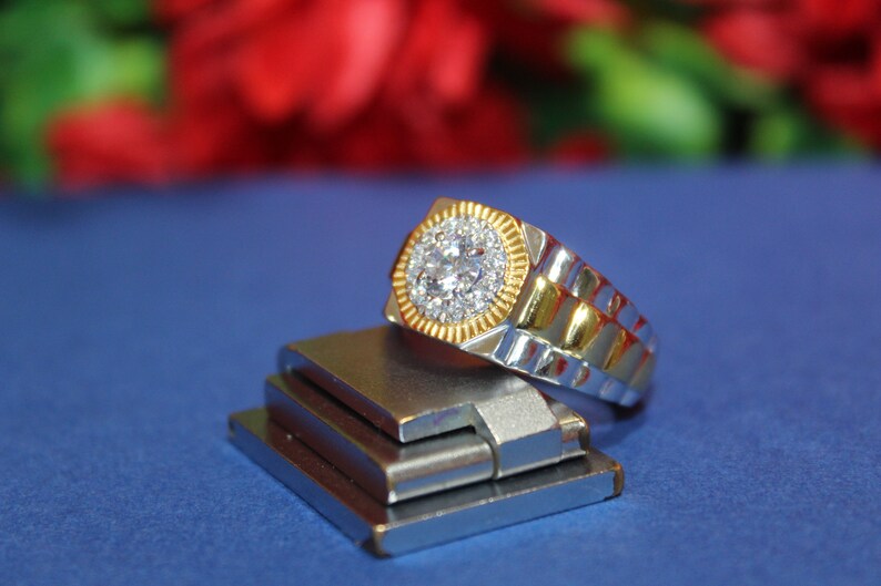 2.00 CT TW Diamond Mens Halo Engagement Ring Jubilee Style Men/'s Wedding Band Ring IN 14K Solid Two-Tone Gold
