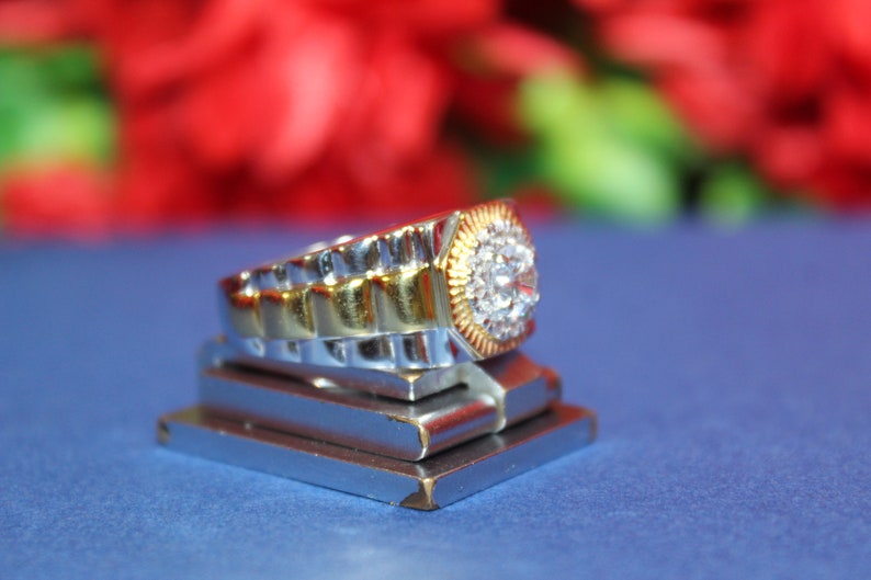 2.00 CT TW Diamond Mens Halo Engagement Ring Jubilee Style Men/'s Wedding Band Ring IN 14K Solid Two-Tone Gold