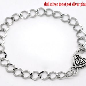 5 (7 7/8&quot;) Silver Tone Heart Lobster Clasp Link Chain Bracelets (B94g)