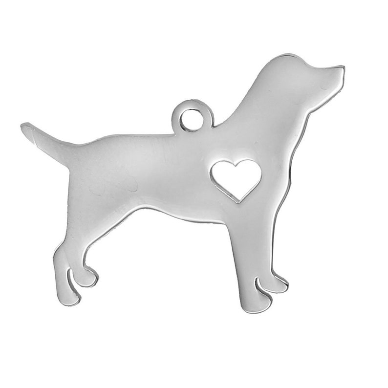1 Engravable Silver Tone 304 Stainless Steel GoldenLab Cut Out PendantCharms 30x24mm 103x