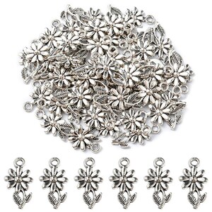 Choice of 10 Antique Silver Bronze or Gold Metal Alloy Flower Charms 19x10mm (B80p/88g/88J)