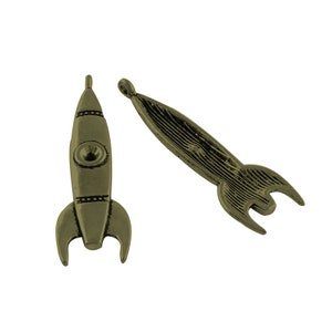 10 Large Antique Bronze Alloy Rocket Spaceship Pendants 50x15mm (B155p)