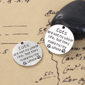 Antique Silver Metal Alloy "Cats" Message Pendant Charms 25mm (B35h1-2)