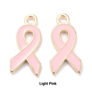 5 Gold Plated Light Pink Enamel Breast Cancer Awareness Ribbon Charm/Pendants 20x10mm (B170c)