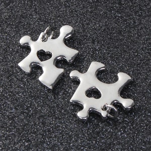 1 Set (2 pcs) Silver Tone Puzzle Piece Pendant/Charms  24x20mm (B77i)