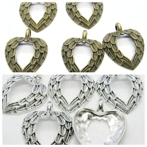 5 Choice of Color Toner Wing Heart Pendants 32 x 26mm (B139e/f)