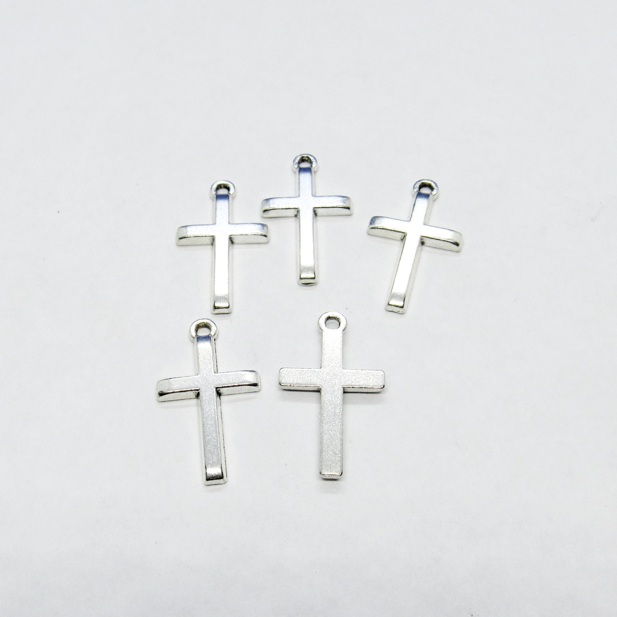 Silver Tone Cross Pendants 24mm X 14mm Simple Classic Cross Charms