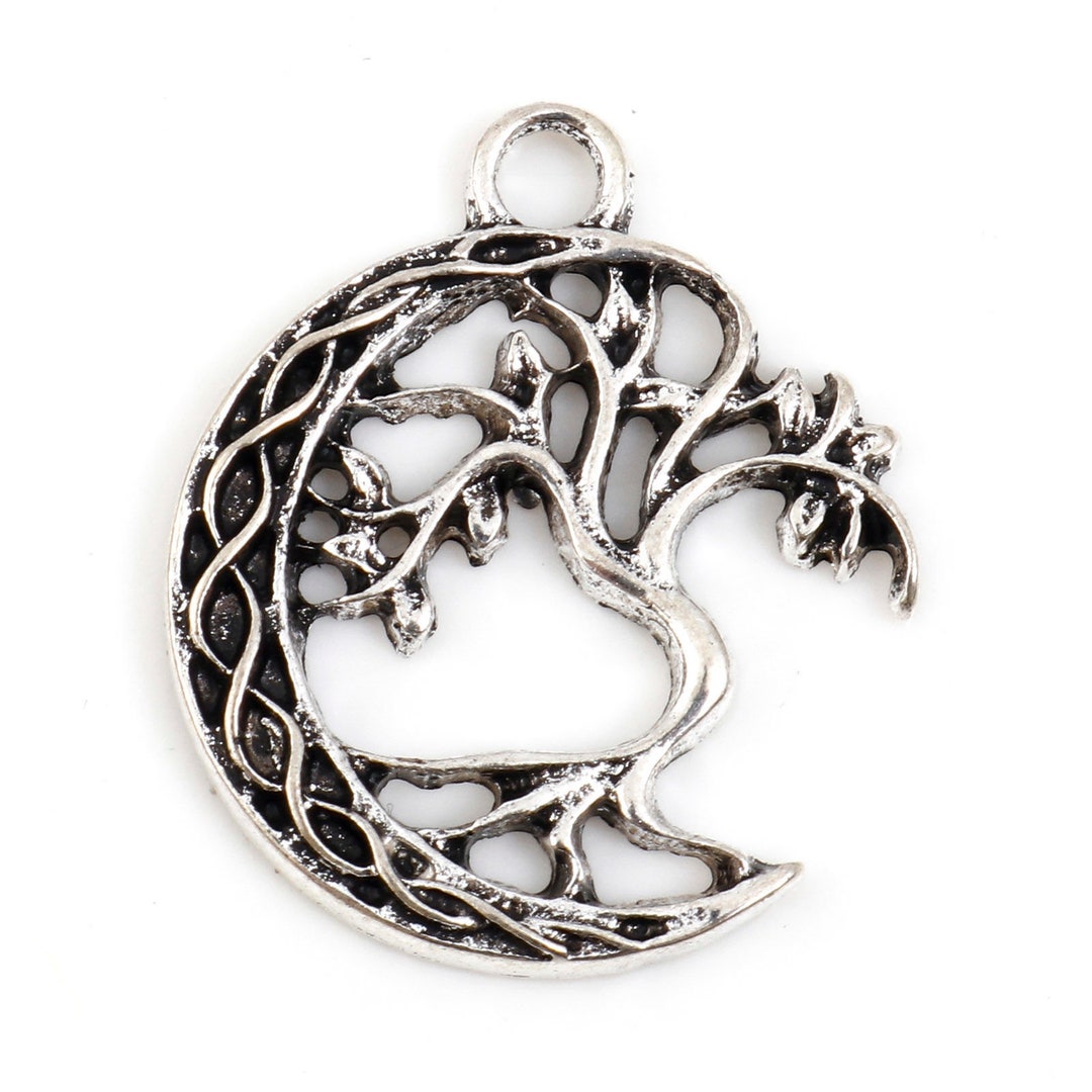 5 Antique Silver Crescent Moon Celtic Knot Tree of Life Charm Pendants ...