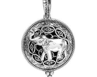 1 Antique Silver Tone Elephant Aromatherapy Essential Oil Diffuser Locket Pendant 52x35mm (B77j)