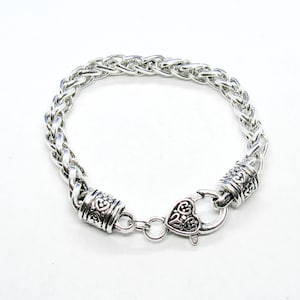 1 Silver Tone Alloy Foxtail Chain w/ Heart Lobster Chain Bracelet 21cm (8 1/4&quot;) (B128j)