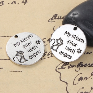 2 Antique Silver Metal Alloy &quot;Cats&quot; Message Pendant Charms 25mm (B42p)