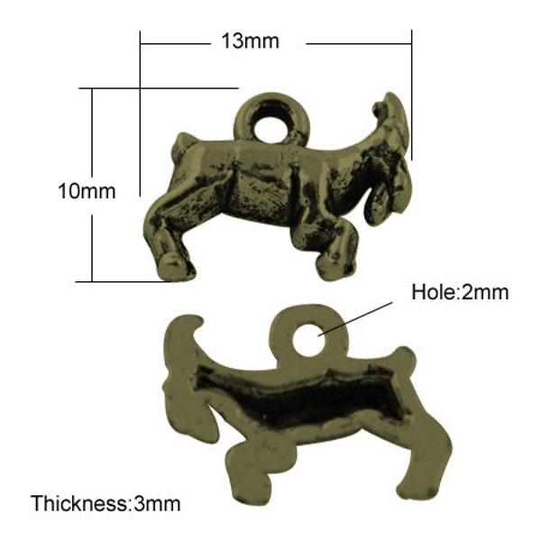 10 Antique Bronze Metal Alloy Goat Charms 10x13mm (B19j)