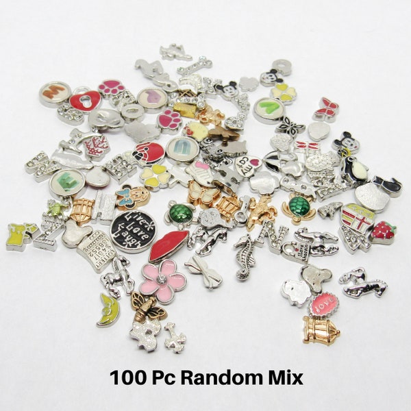 Wholesale Lot 100 Random Assorted Metal Alloy Floating Charms (B179a)