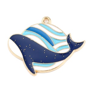 5 Gold Plated & Enamel Whale Charms 31mm x 15mm (B136c)