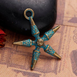 10 Antique Bronze Tone w/Patina Pentagram Star Charm/Pendants 28 x 25mm (B13c)
