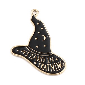 5 Gold Plated & Enamel Wizard Hat Charms 28x24mm (B135h)