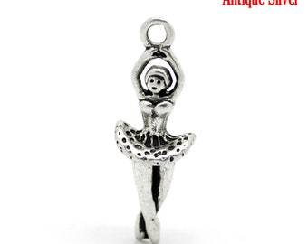15 Antique Silver Metal Alloy Ballerina Charms 23x8mm (B27f)