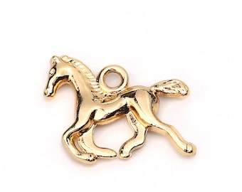 5 Gold Plated Metal Alloy Running Horse Charms 20x15mm (B173o)