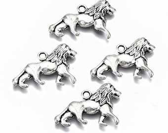 10 Antique Silver Lion Charms 16x26mm (B135c)