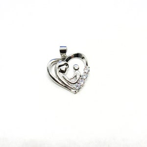 1 Silver Tone Copper Mother/Child Heart Charm/Pendants w/ Clear Rhinestones 25x20mm (B122r)