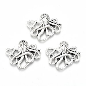 10 Antique Silver  Metal Alloy Octopus Charms 20x23.5mm (b183e)