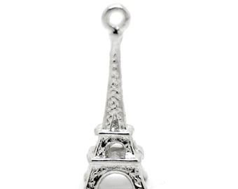 10 Antique Silver Metal Alloy Eiffel Tower Charms (B2e)