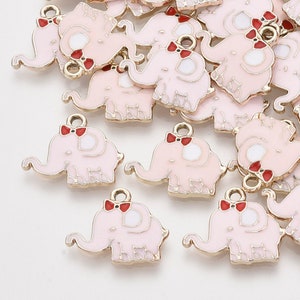 5 Gold Plated and Enamel Pink Girl Elephant Charms 15x18.5mm (B160a)