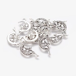 Antique Silver Metal Alloy Fairy on Moon Charms 25x14mm (B163c/d)