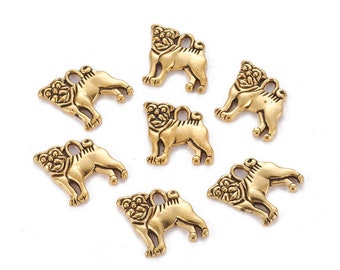 Antique Gold Metal Alloy Pug Dog Charms 16x15mm (B160L/202a)