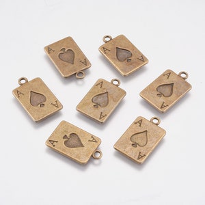 Antique Bronze Metal Alloy &quot;Ace&quot; Playing Card Charms 21x13mm (B155n/o)