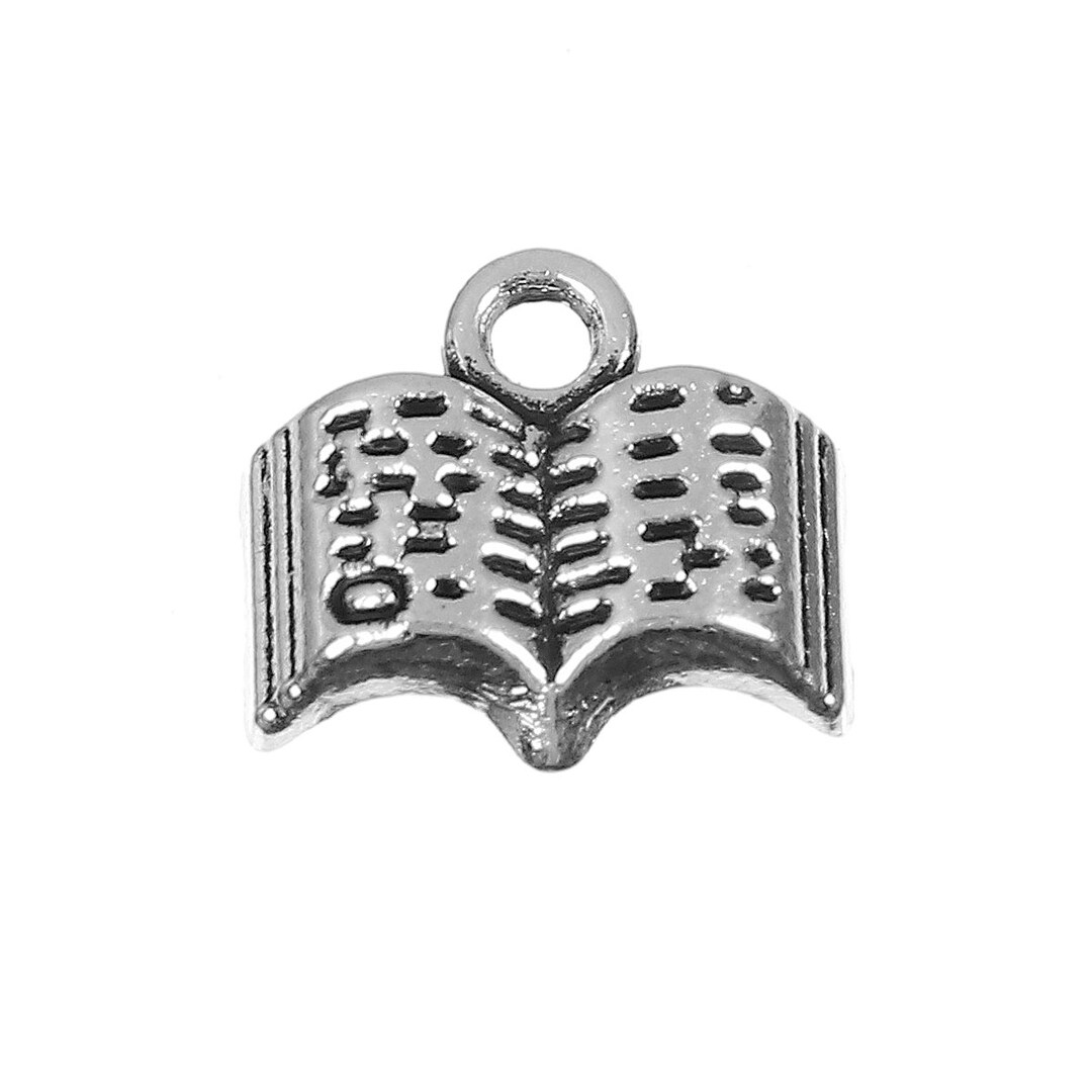 10 Antique Silver Book Charms 12 X 11mm b74c Etsy