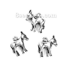 May include: Three silver donkey charms with a loop for attaching to jewelry or other crafts.