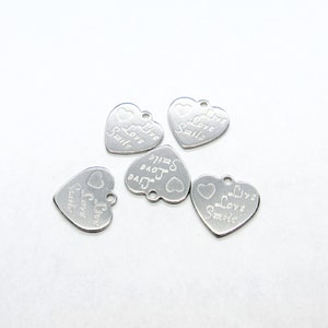 5pc Silver Tone 304 Stainless Steel &quot;Live Love Smile&quot; Heart Charms 17x18mm (B118f)