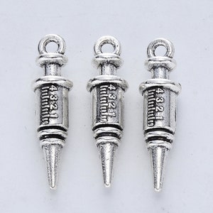 10 Antique Silver Metal Alloy Shot/Syringe Charms 24.5x6.5mm (B145c)