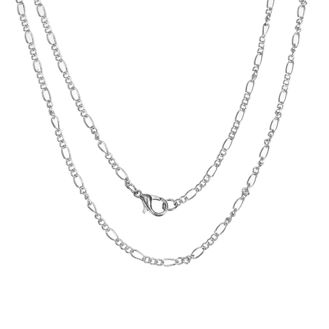 20 Silver Tone Iron Based Alloy 31 Figaro Link Chain Necklace b83v/w