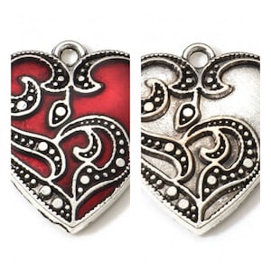 Choice of Color 2 Red Enamel or 5 Antique Silver Heart Pendant 23 x 20.5mm (B198c/200o)