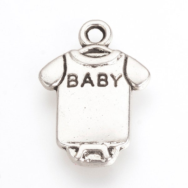 10 Antique Silver Tone Metal Alloy Baby Onesie Charms 18x12.5mm (B182a)