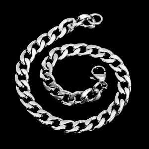 1 Silver Tone 304 Stainless Steel Lobster Clasp Link Curb Chain Bracelet 20.5cm (8 1/8&quot;) (B84c)