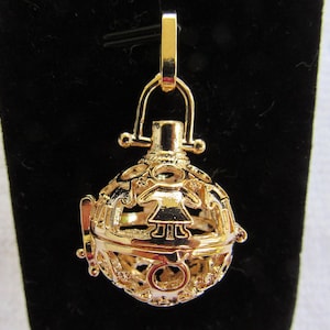 1 Hollow Gold Tone Rack Plating Brass Prayer Box/Caller Ball Pendant Round -Fits 16mm Ball  (c62)