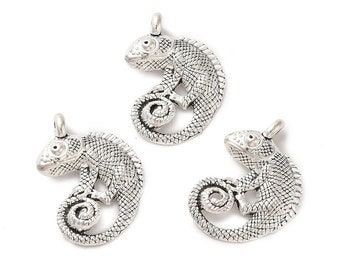 5 Antique Silver Lizard/Chameleon Charm/Pendants 26 x 20mm (B201b)